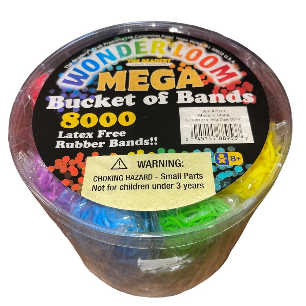 The Beadery Wonder Loom Mega Bucket of Bands with Tool, 8000 Pieces.